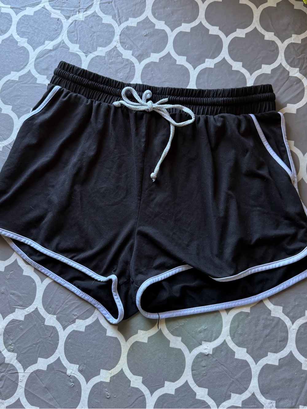 shosho Black Athletic Shorts with White Trim